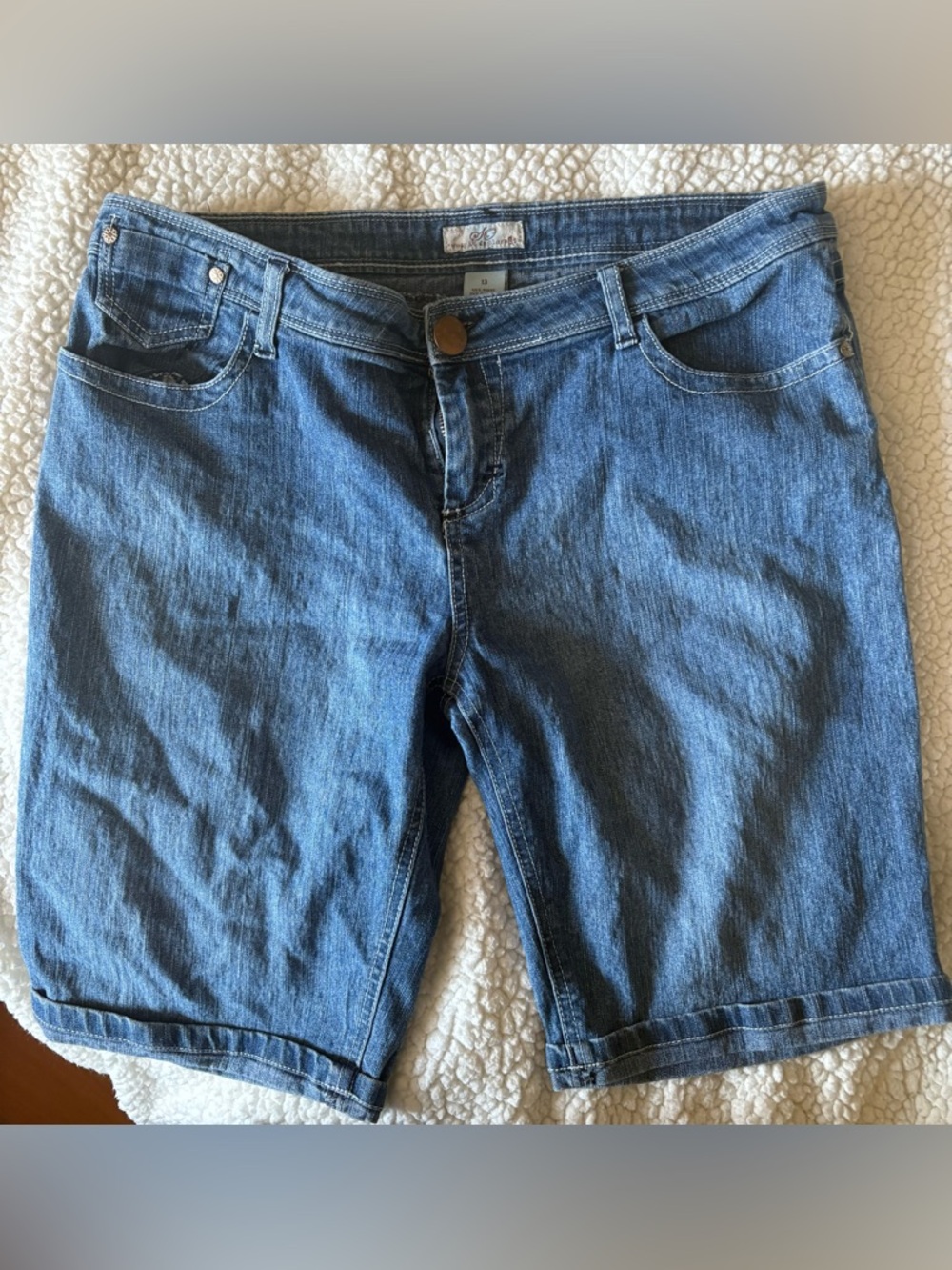So wear it declare it  Mid-Blue Denim Bermuda Shorts